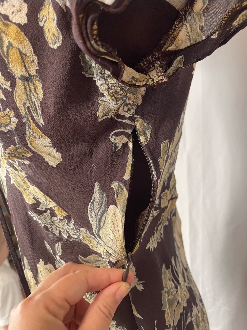 Y2K Newport News women’s Dress brown floral midi size 10 fits Mediu double layer - Picture 5 of 8